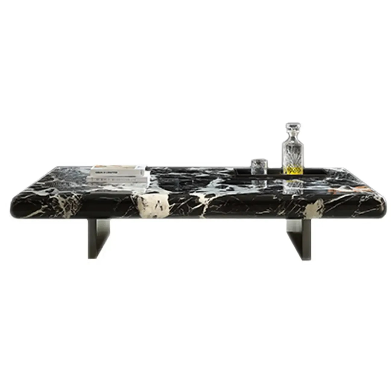 Modern Marble Black Rectangular Sleigh Coffee Table Image - 5