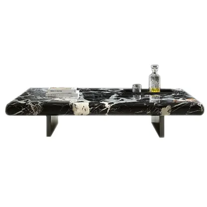 Modern Marble Black Rectangular Sleigh Coffee Table Image - 5