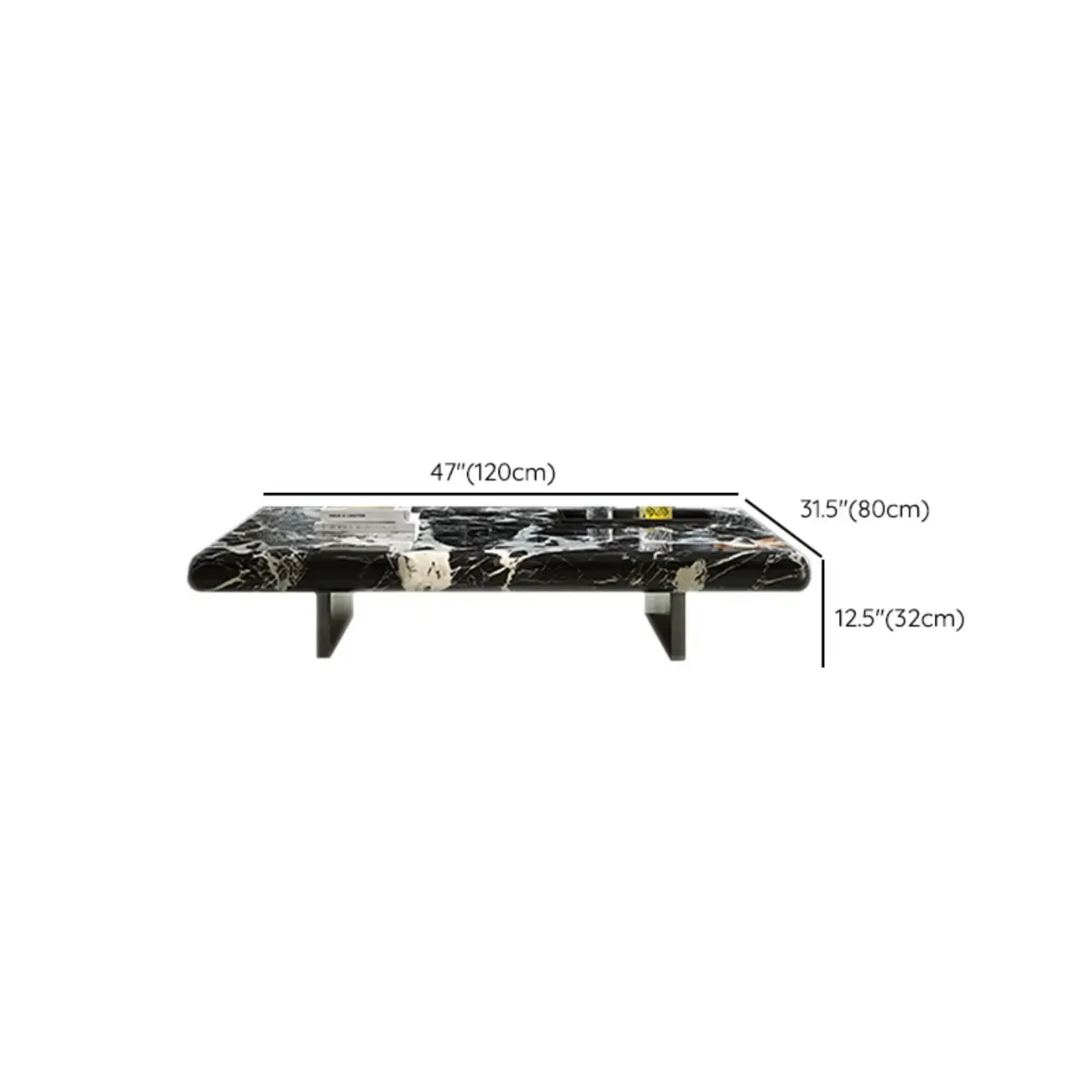 Modern Marble Black Rectangular Sleigh Coffee Table #size