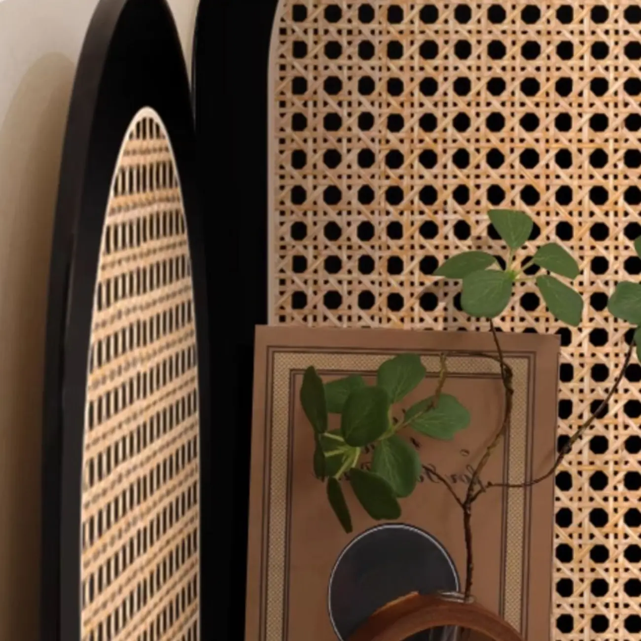 Elegant Wicker Black Wood Corner Open Display Cabinet Image - 8 | homeyfad