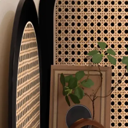 Elegant Wicker Black Wood Corner Open Display Cabinet Image - 8