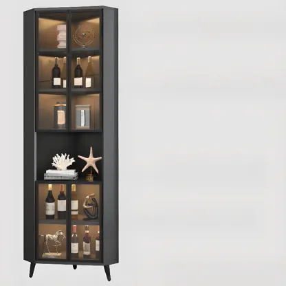 Modern Gray Wood Gold Glass Door Display Corner Cabinet Image - 13