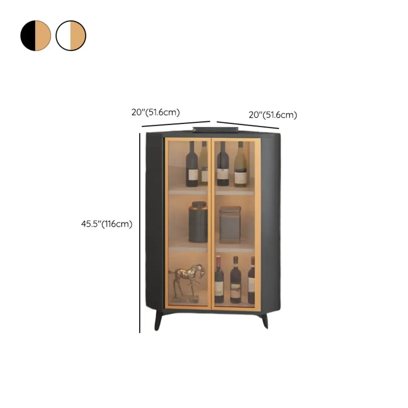 Modern Gray Wood Gold Glass Door Display Corner Cabinet #size