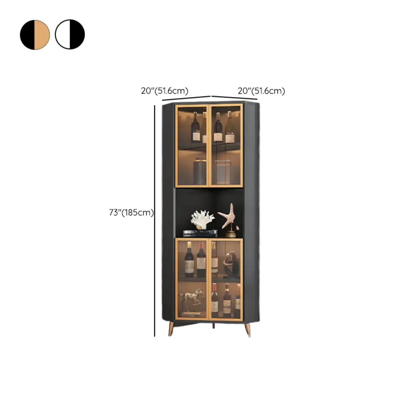 Modern Gray Wood Gold Glass Door Display Corner Cabinet Image - 19