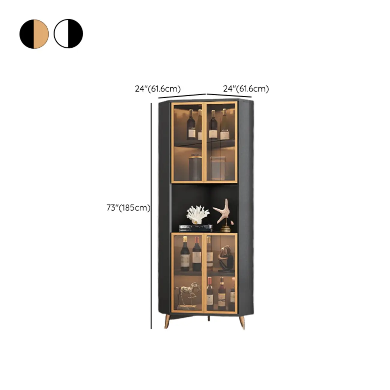 Modern Gray Wood Gold Glass Door Display Corner Cabinet Image - 14 | homeyfad