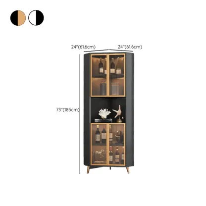 Modern Gray Wood Gold Glass Door Display Corner Cabinet Image - 20