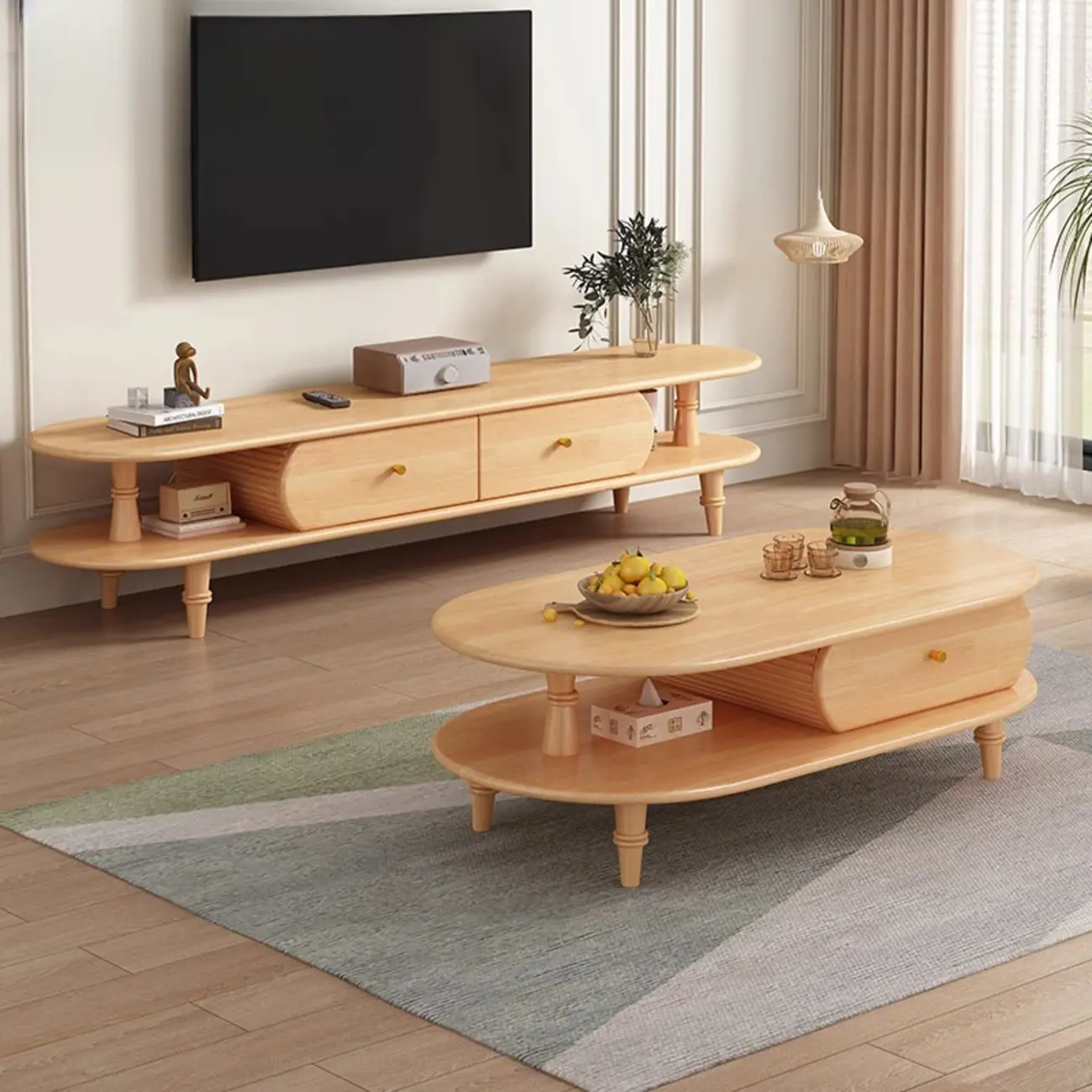 Durable Wooden TV Stand with Open Storage for Living Room Image - 1 | homeyfad