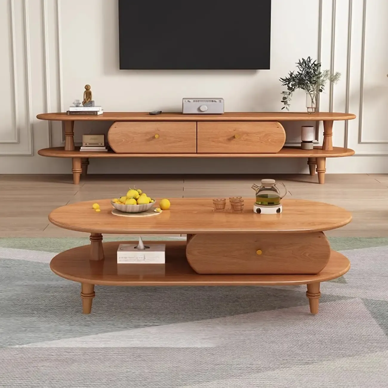 Durable Wooden TV Stand with Open Storage for Living Room Image - 6