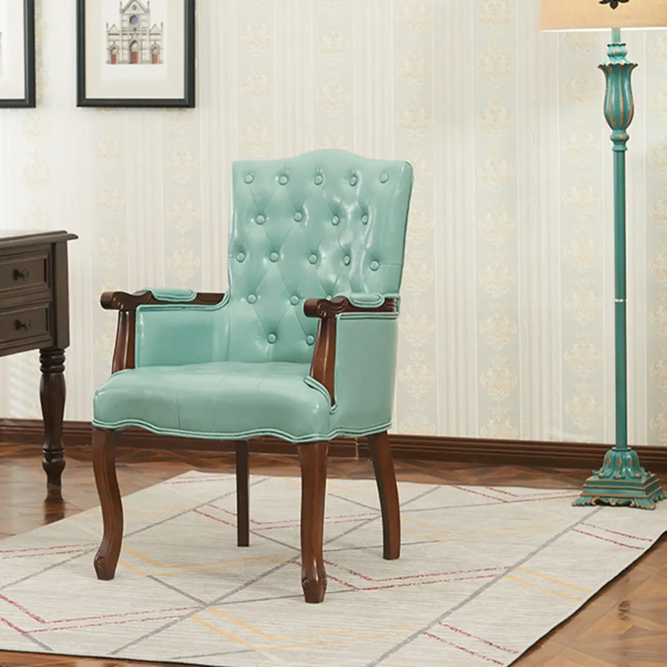 Vintage Leather Accent Chair with Tufted Design for Living Room Image - 1