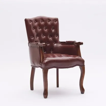 Vintage Leather Accent Chair with Tufted Design for Living Room Image - 9