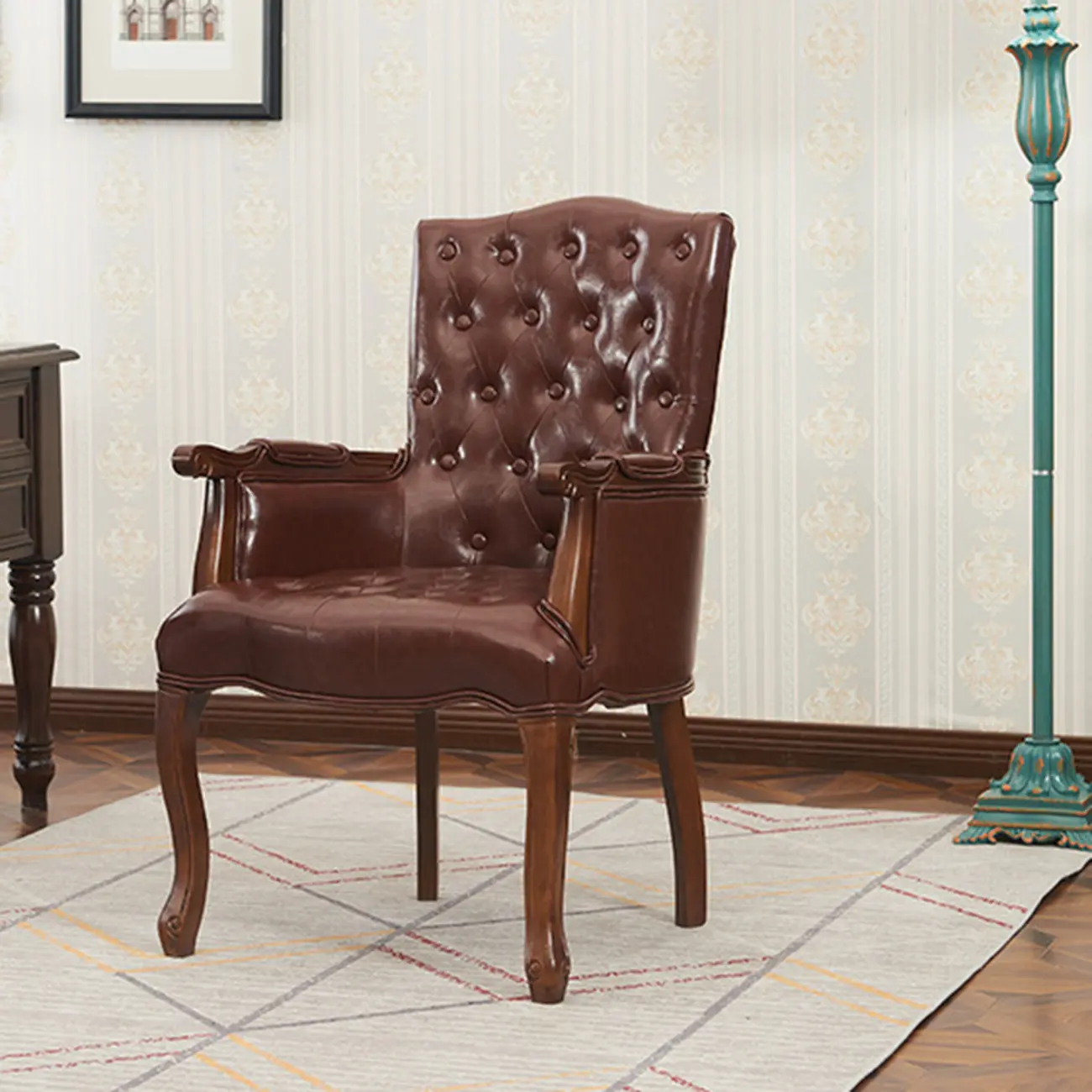 Vintage Leather Accent Chair with Tufted Design for Living Room Image - 2 | homeyfad