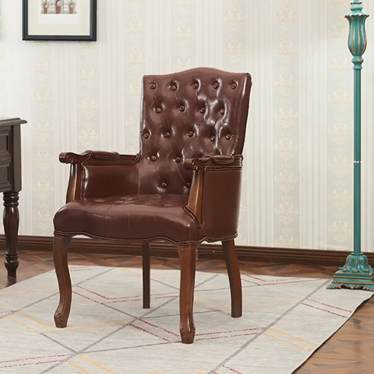 Vintage Leather Accent Chair with Tufted Design for Living Room Image - 2