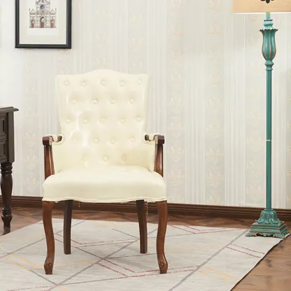 Vintage Leather Accent Chair with Tufted Design for Living Room Image - 3
