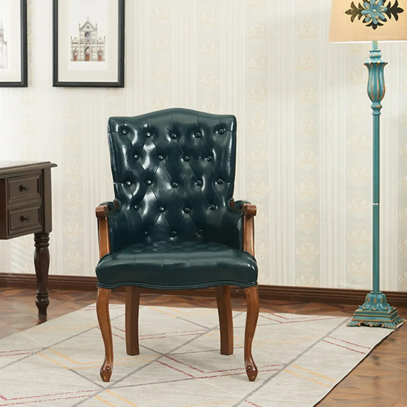 Vintage Leather Accent Chair with Tufted Design for Living Room Image - 4