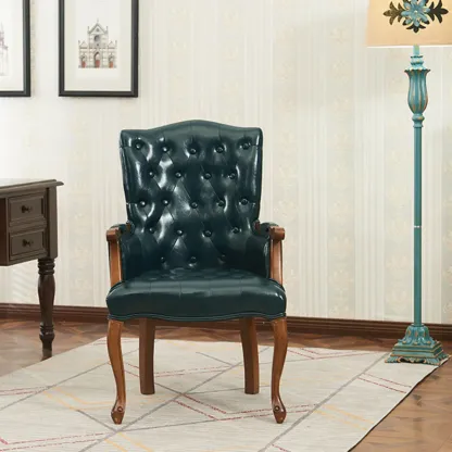 Vintage Leather Accent Chair with Tufted Design for Living Room Image - 4