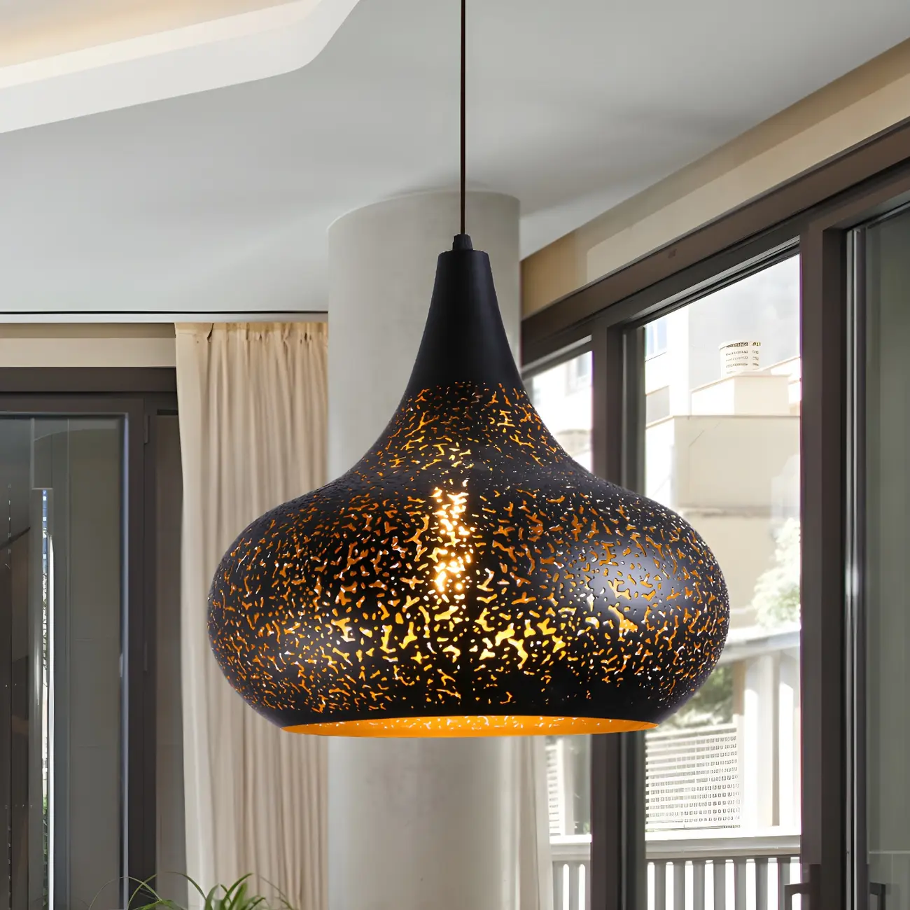 Modern Metal Black Dome Pendant Light Kitchen Island | homeyfad