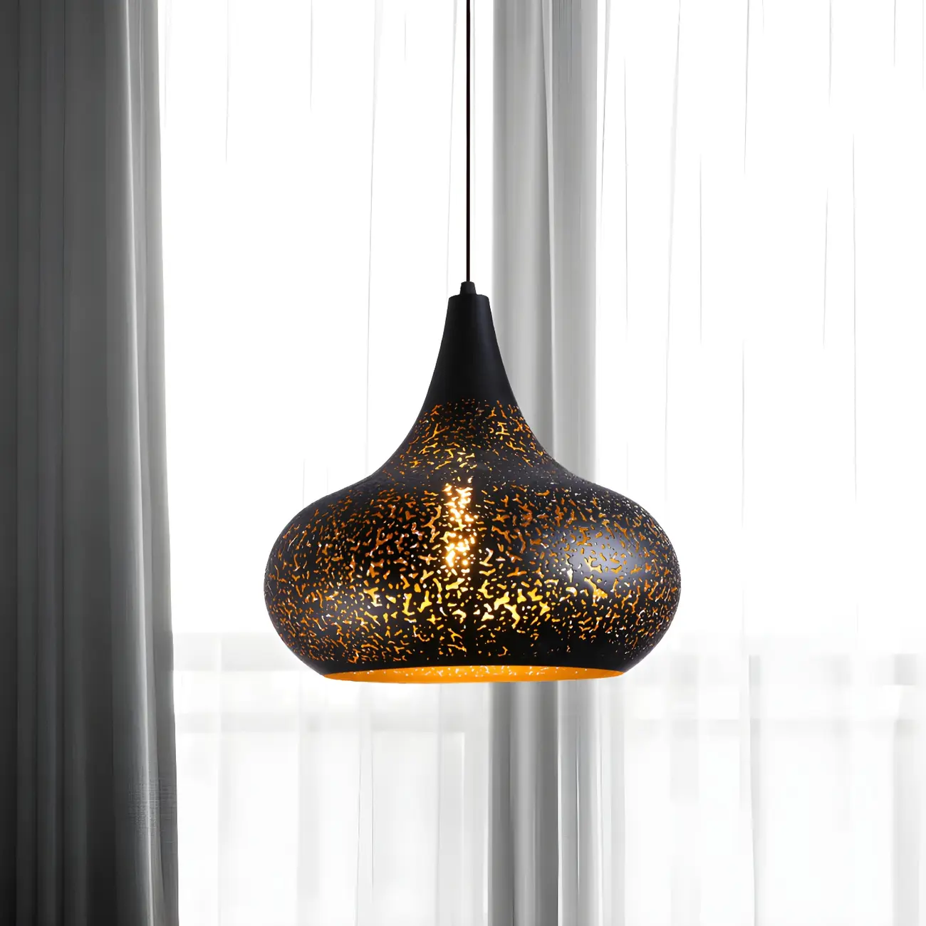 Modern Metal Black Dome Pendant Light Kitchen Island | homeyfad
