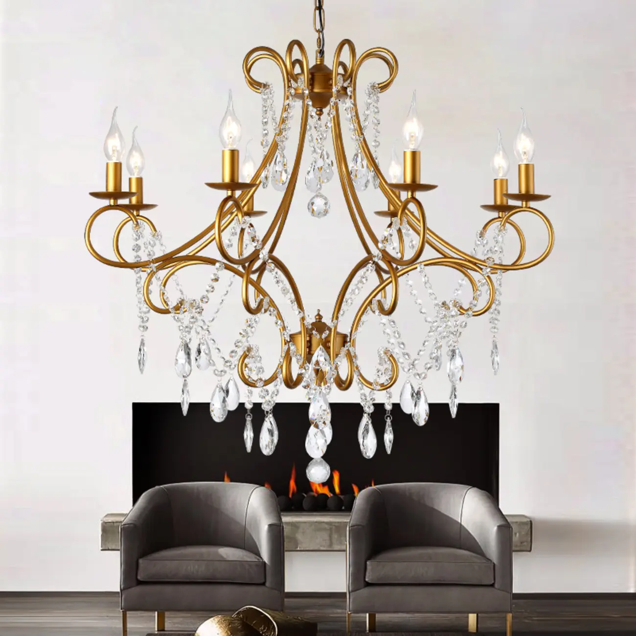 Gold Crystal Curved Metal Elegant Classic Crystal Chandelier Image - 1 | homeyfad