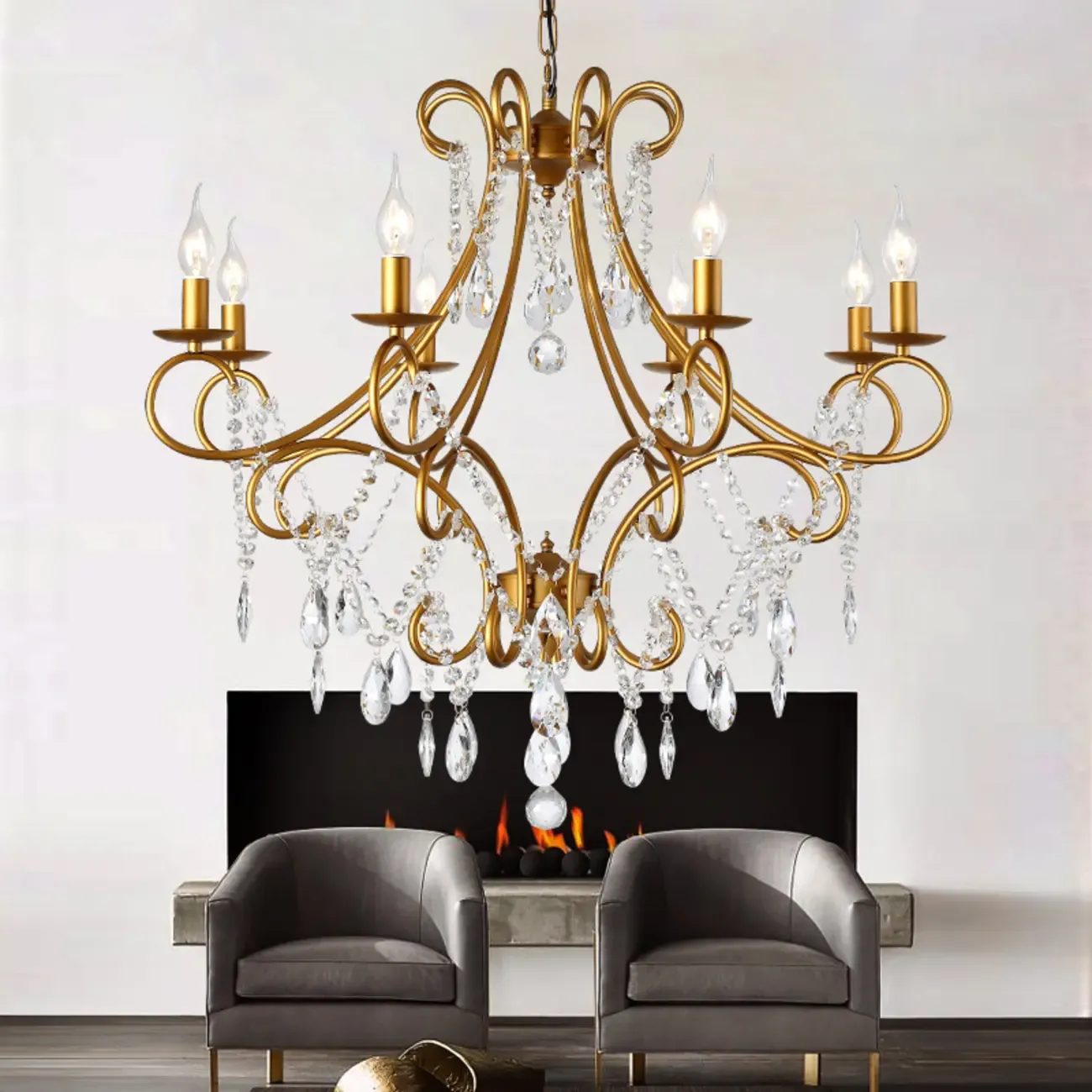 Gold Crystal Curved Metal Elegant Classic Crystal Chandelier Image - 1