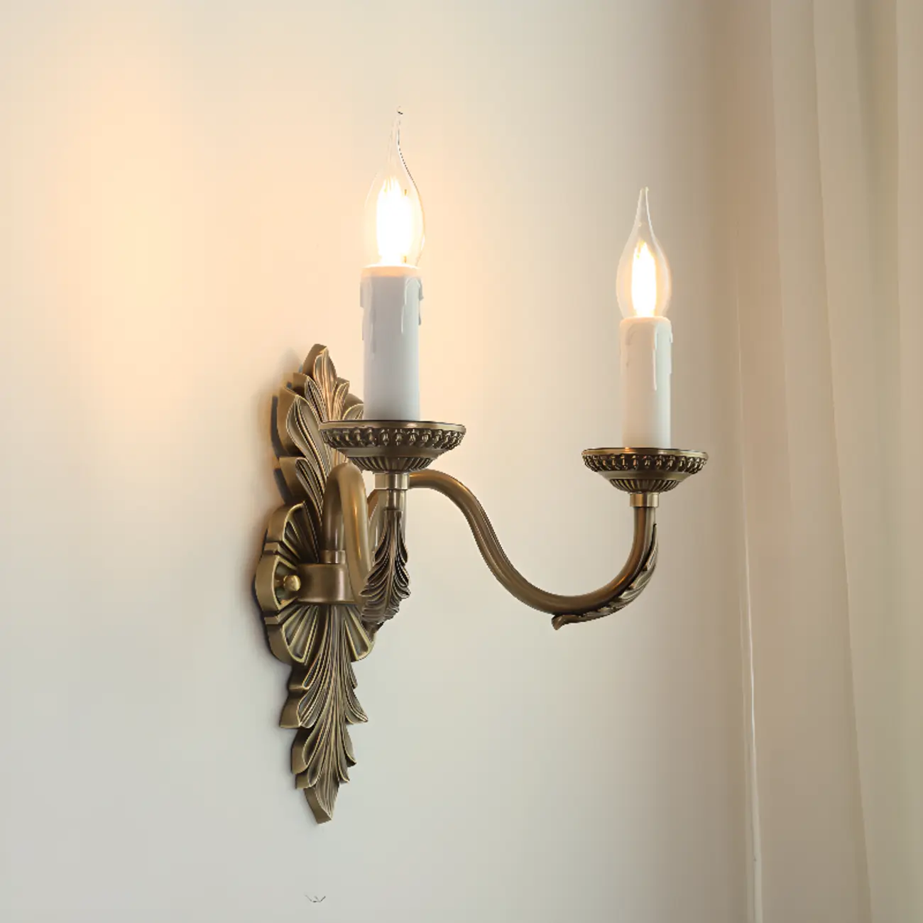 Vintage Beige Brass Candelabra Wall Sconce with LED Light  Image - 1 | homeyfad