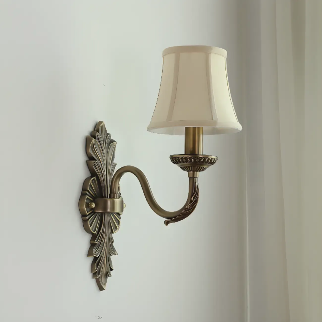 Vintage Beige Brass Candelabra Wall Sconce with LED Light  Image - 3