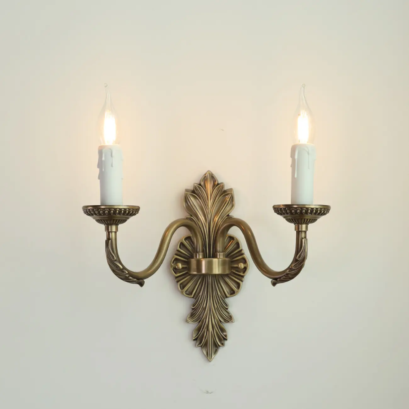Vintage Beige Brass Candelabra Wall Sconce with LED Light  Image - 4 | homeyfad