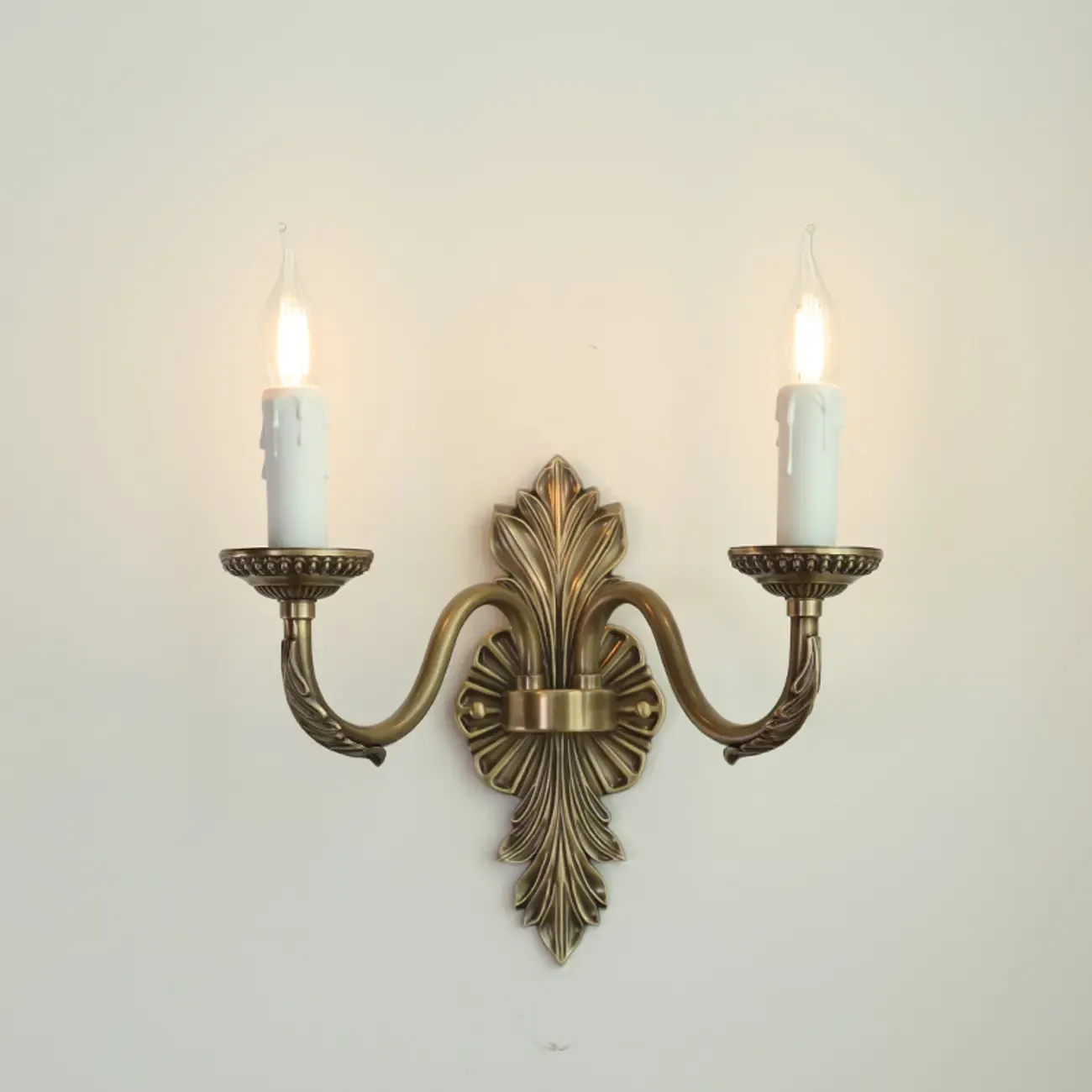 Vintage Beige Brass Candelabra Wall Sconce with LED Light  Image - 4