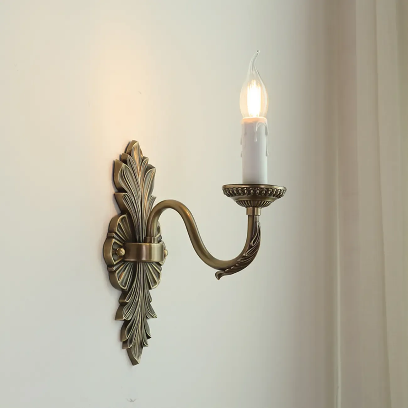 Vintage Beige Brass Candelabra Wall Sconce with LED Light  Image - 5