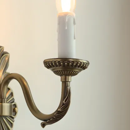 Vintage Beige Brass Candelabra Wall Sconce with LED Light  Image - 7