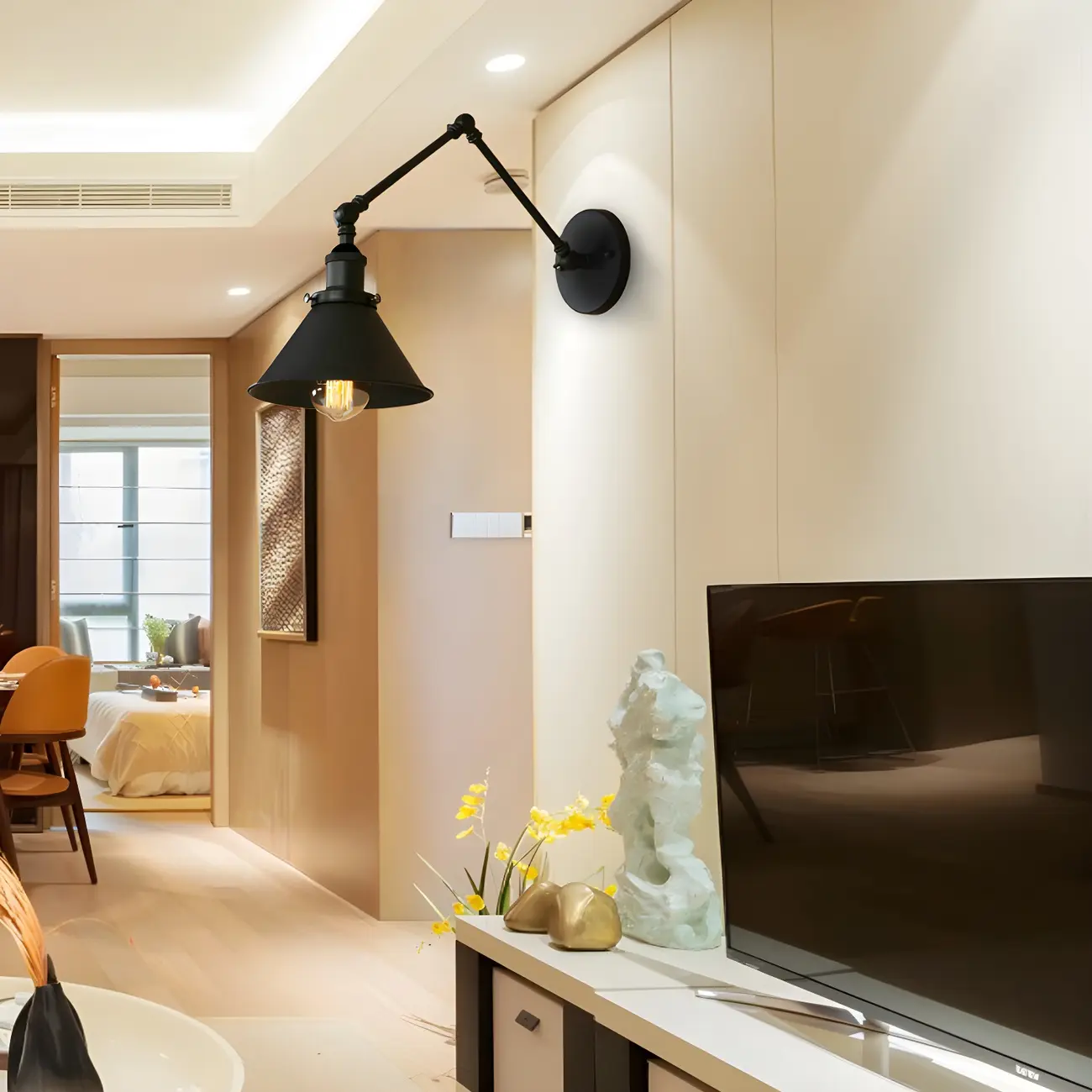 Industrial Metal Black 1-Light Swing Arm Wall Light Image - 1 | homeyfad