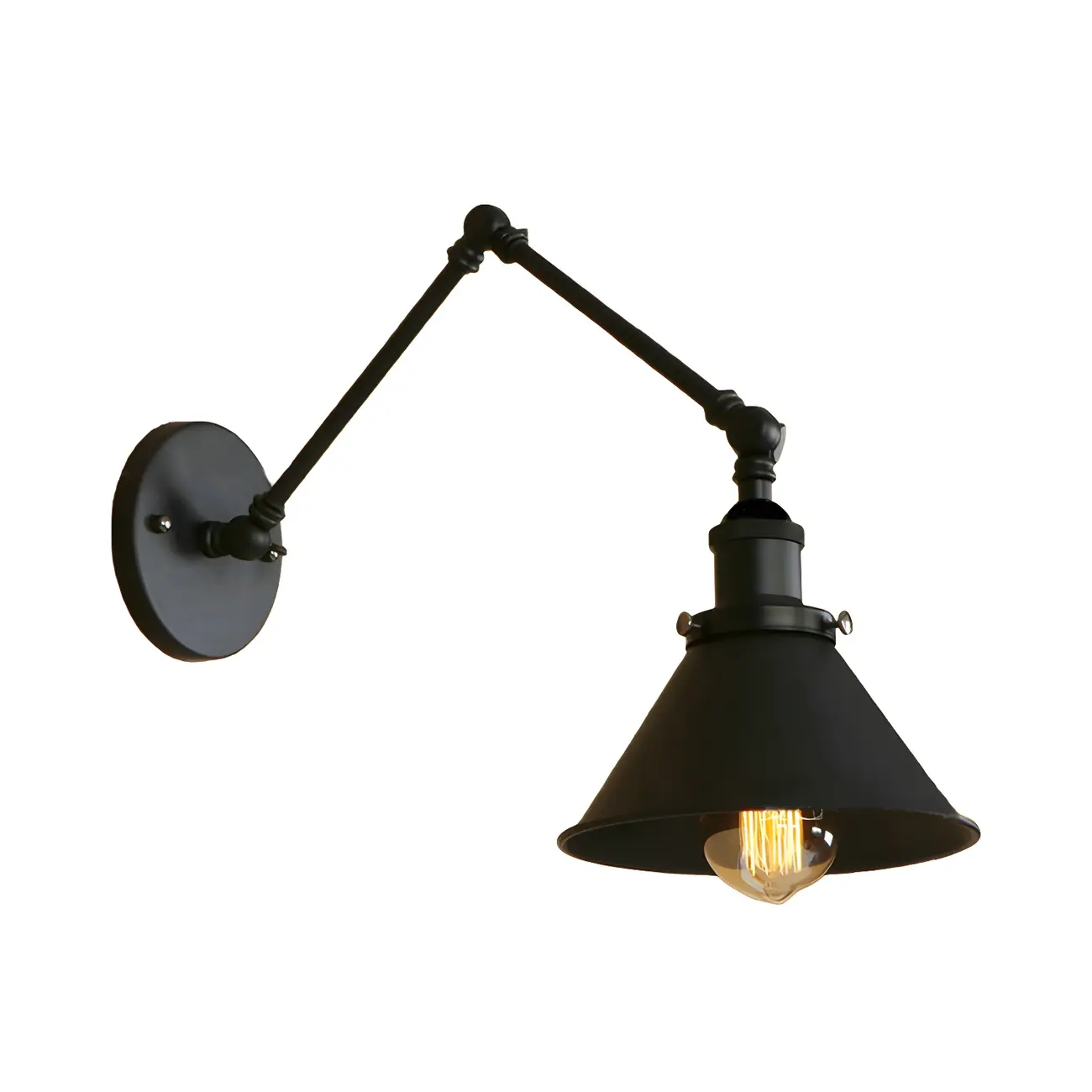 Industrial Metal Black 1-Light Swing Arm Wall Light Image - 4 | homeyfad