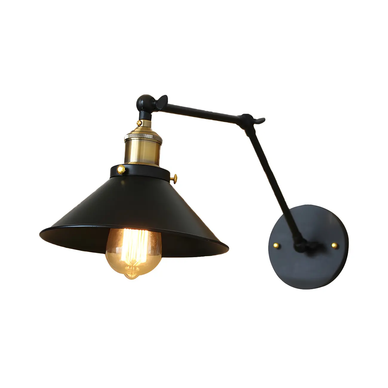 Retro Metal Matte Black Cone Swing Arm Wall Light Image - 4 | homeyfad