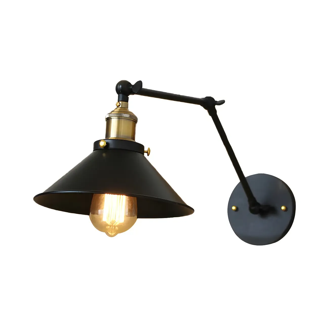 Retro Metal Matte Black Cone Swing Arm Wall Light Image - 4
