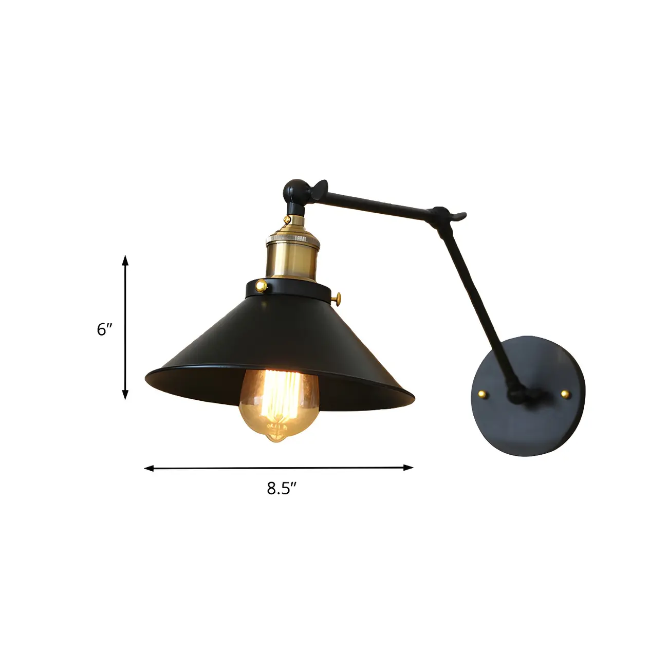 Retro Metal Matte Black Cone Swing Arm Wall Light Image - 5 | homeyfad