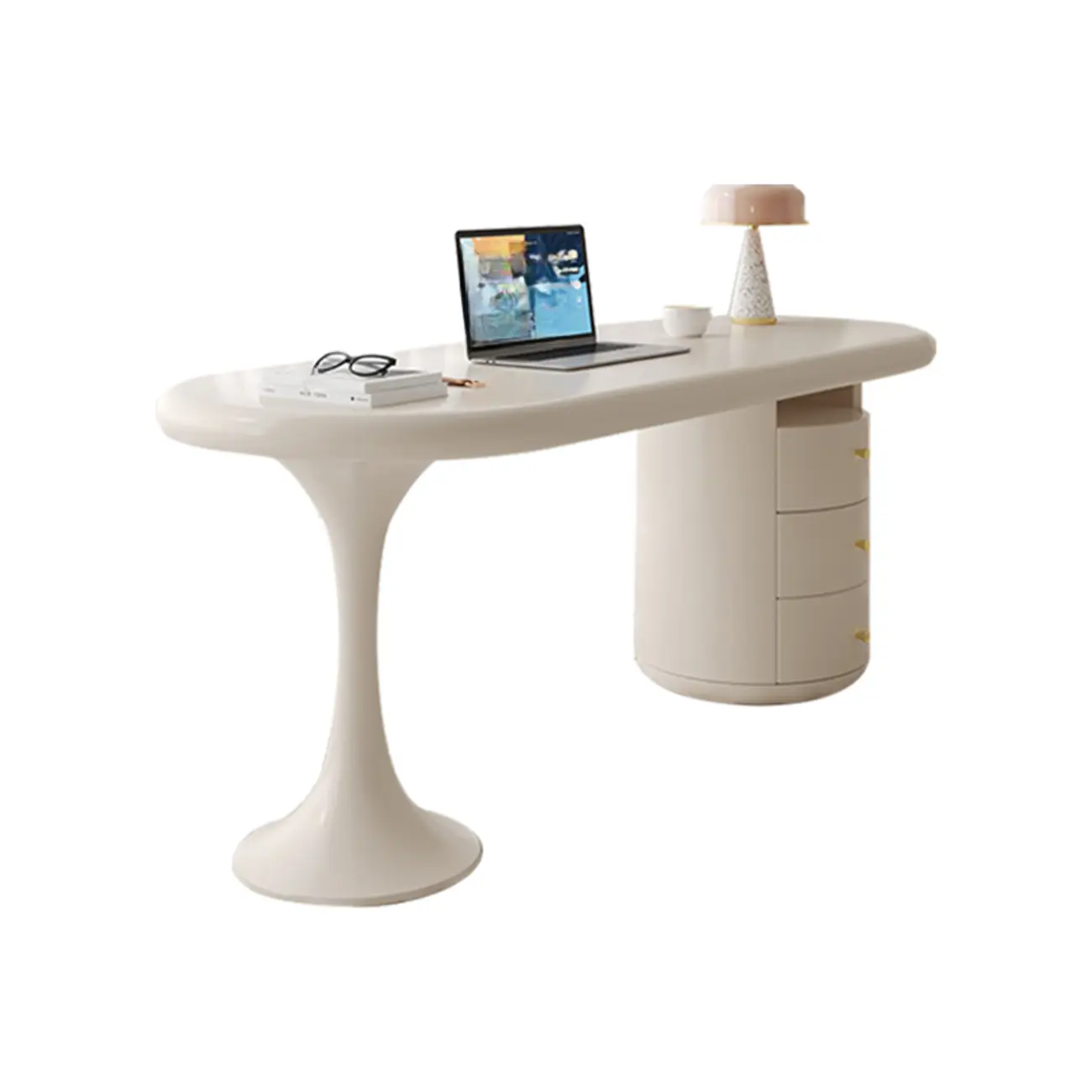 Modern Light Wooden Oval Home Office Desk with 3-Drawers Image - 2 | homeyfad