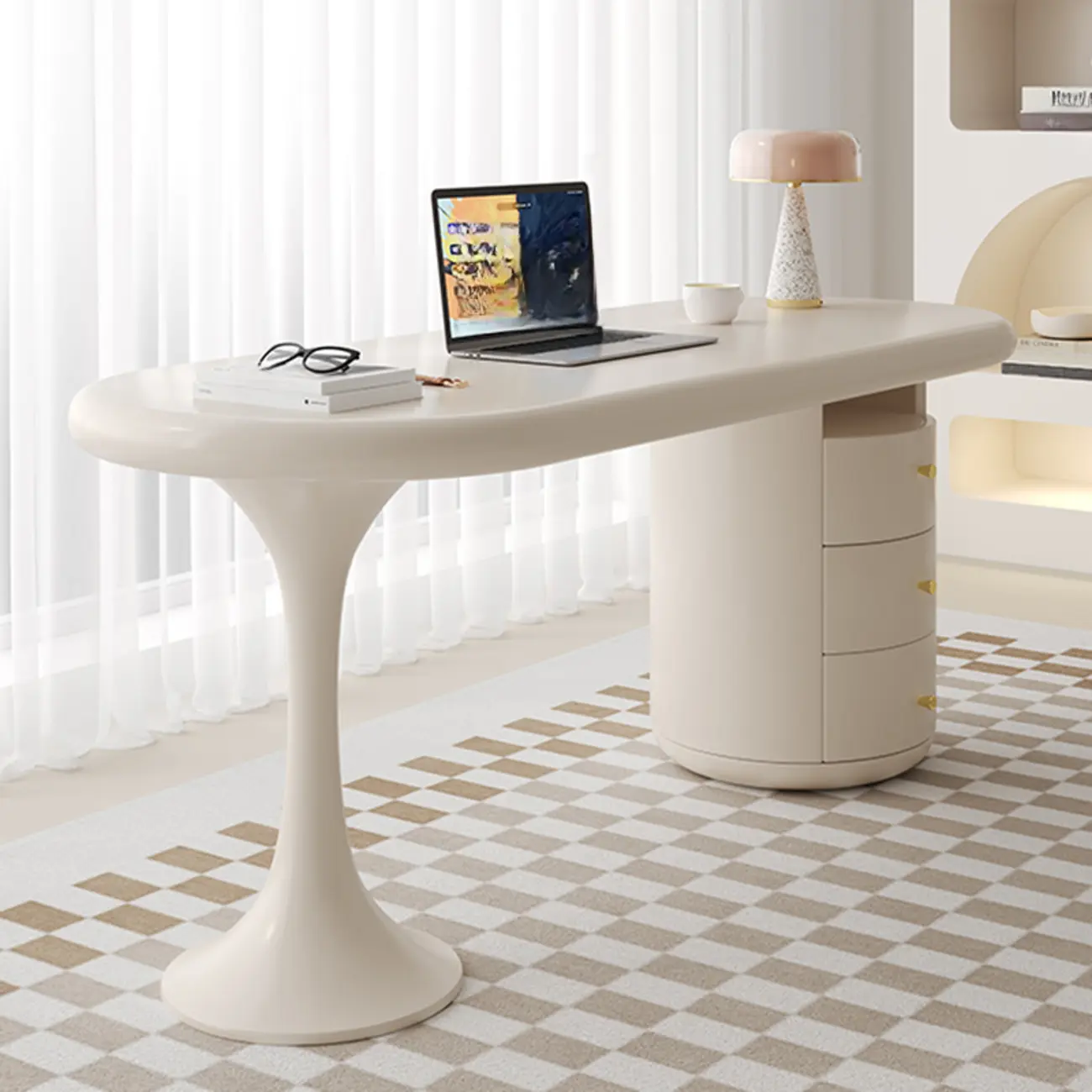 Modern Light Wooden Oval Home Office Desk with 3-Drawers Image - 3 | homeyfad
