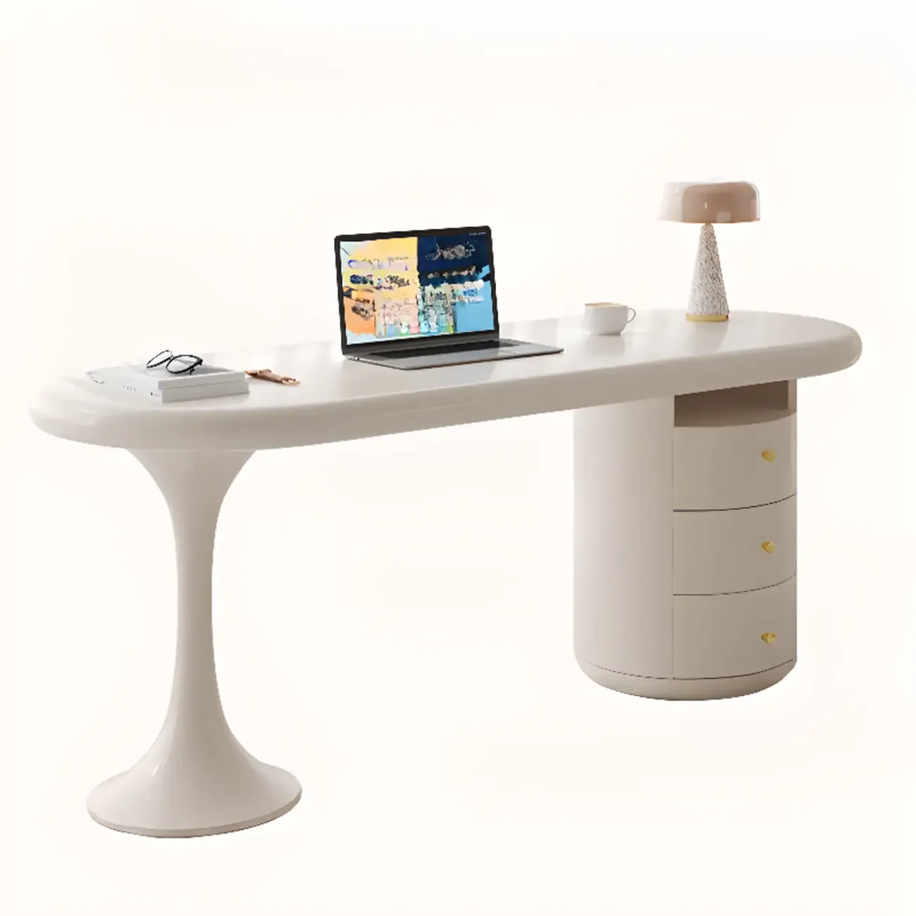 Modern Light Wooden Oval Home Office Desk with 3-Drawers Image - 6