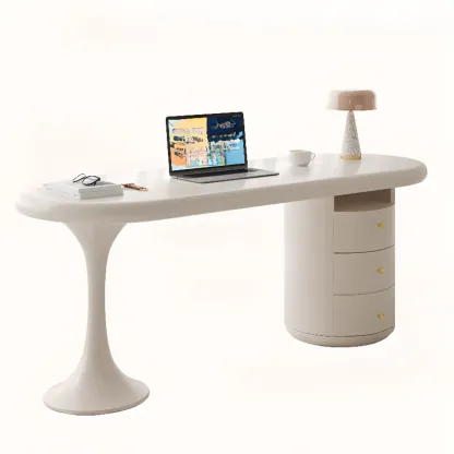 Modern Light Wooden Oval Home Office Desk with 3-Drawers Image - 6