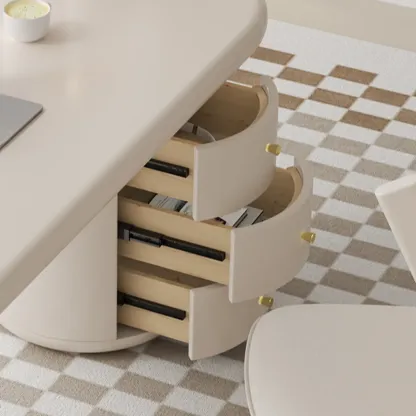 Modern Light Wooden Oval Home Office Desk with 3-Drawers Image - 11