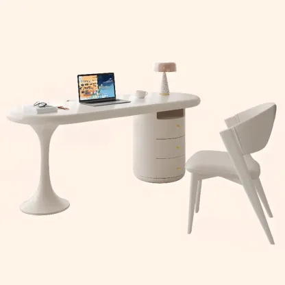 Modern Light Wooden Oval Home Office Desk with 3-Drawers Image - 12