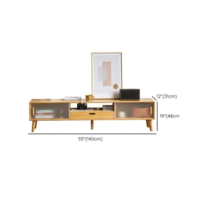 Wooden Rectangle TV Stand with Storage & Sliding Glass Door Image - 13