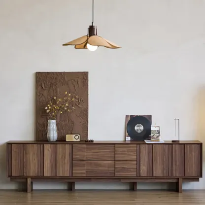 79" Brown Rectangle Wooden TV Stand with Drawer Image - 1