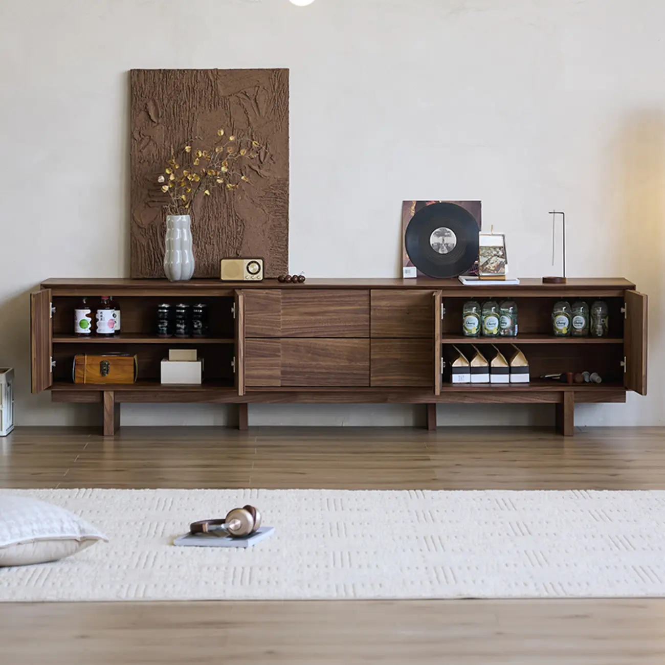 79" Brown Rectangle Wooden TV Stand with Drawer Image - 3 | homeyfad