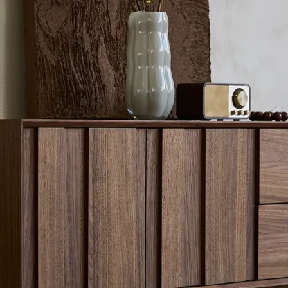 79" Brown Rectangle Wooden TV Stand with Drawer Image - 6