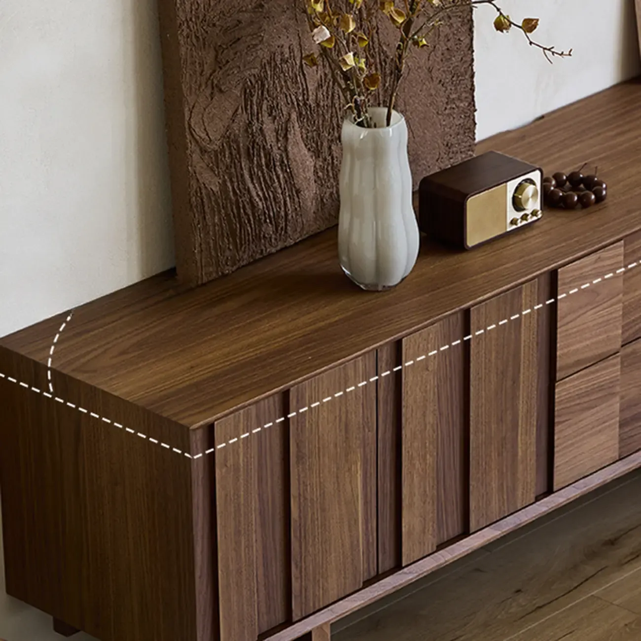 79" Brown Rectangle Wooden TV Stand with Drawer Image - 11