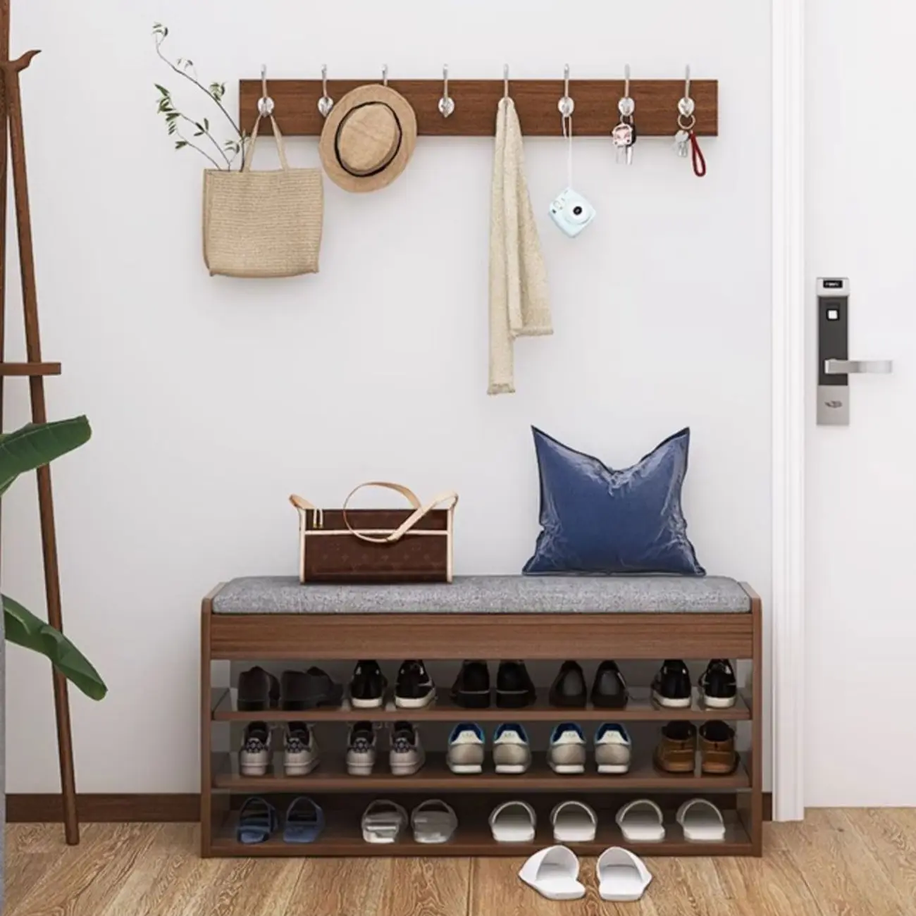 Brown Wood Shoe Storage Bench with Flip-Up Storage Image - 2 | homeyfad