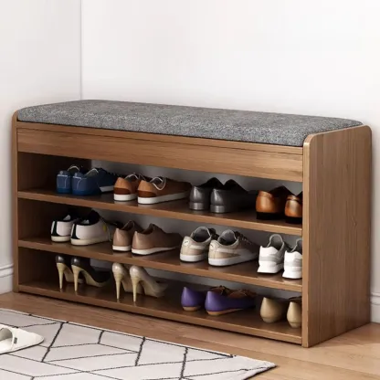 Brown Wood Shoe Storage Bench with Flip-Up Storage Image - 3