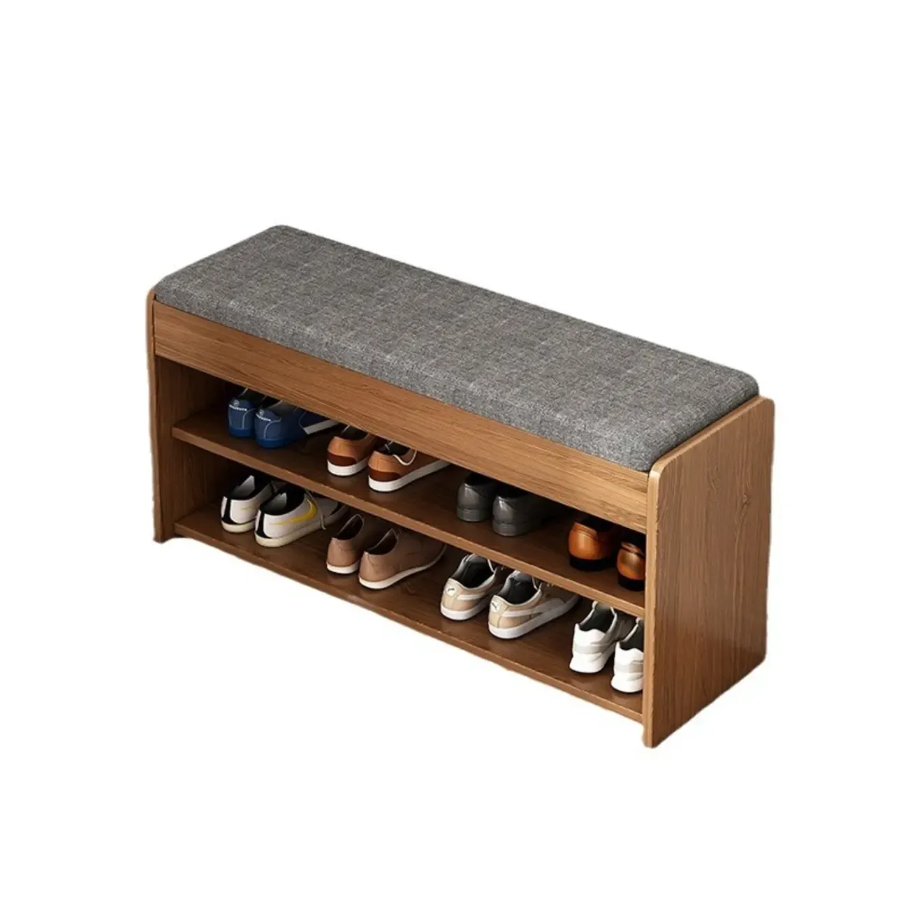 Brown Wood Shoe Storage Bench with Flip-Up Storage Image - 5