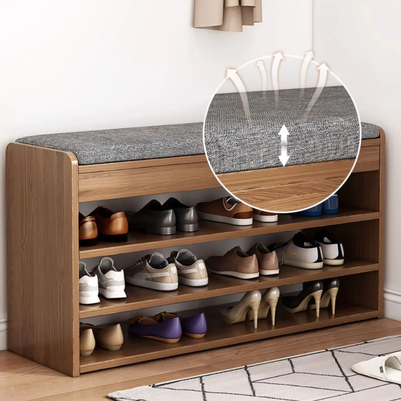 Brown Wood Shoe Storage Bench with Flip-Up Storage Image - 8 | homeyfad