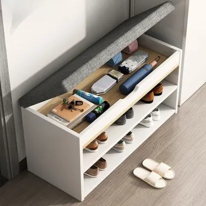 Brown Wood Shoe Storage Bench with Flip-Up Storage Image - 9